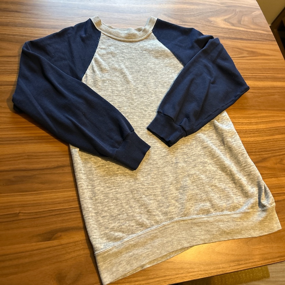 Tagless Gray and Navy Vintage Raglan Sweatshirt